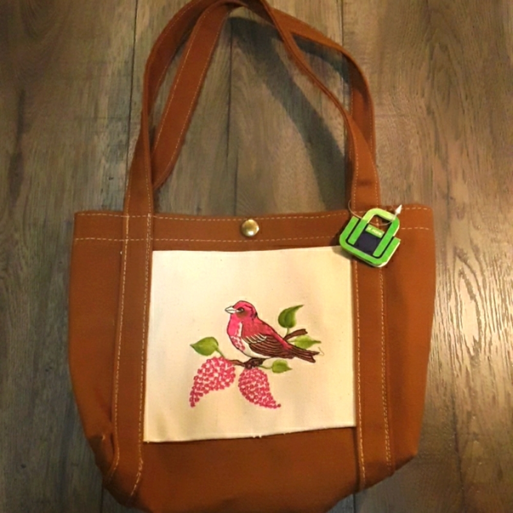 Cute canvas handbag with bird
